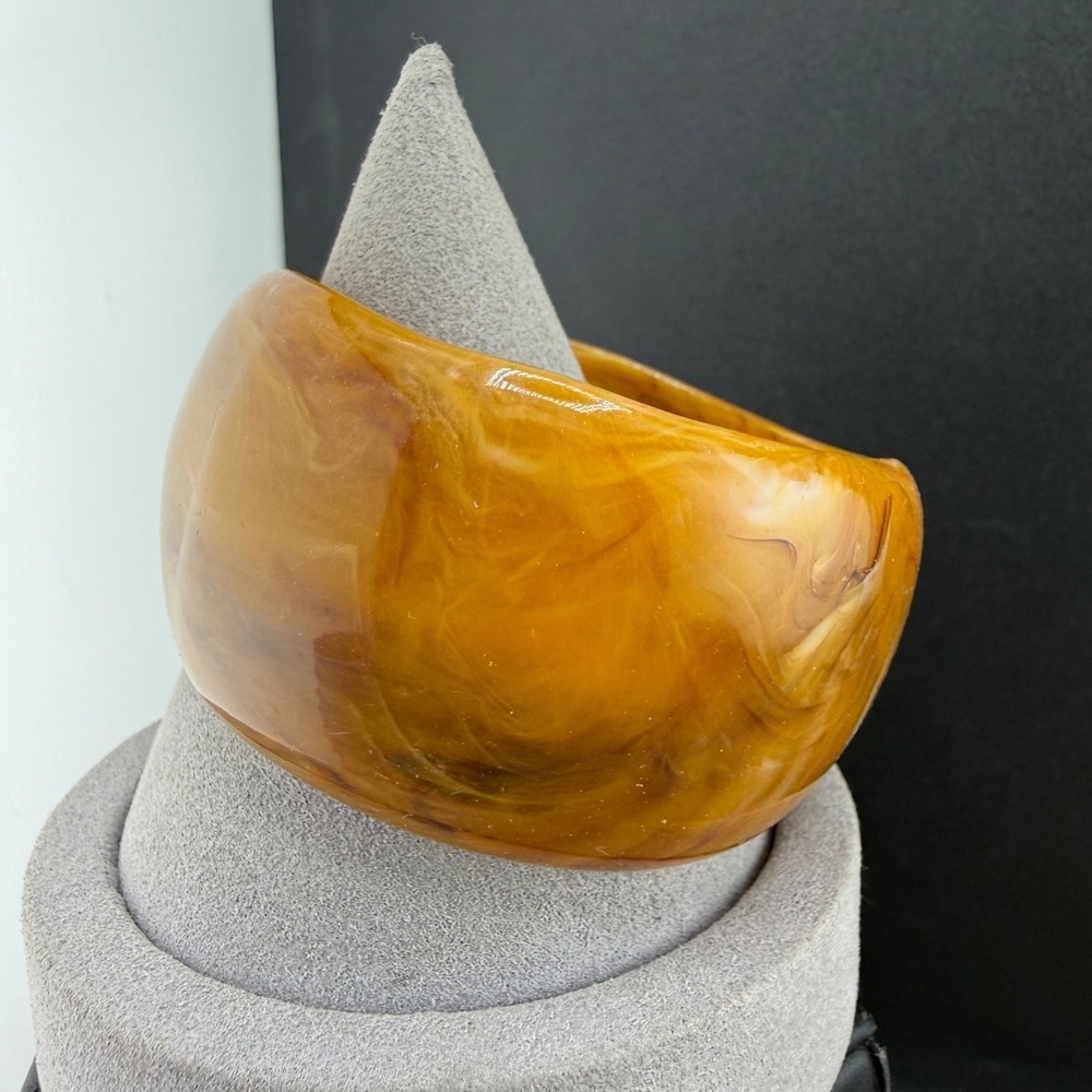 Vintage Chunky‎ Acrylic Bangle Bracelet Brown Swirl Wave 8"